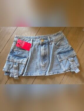 Nwt Light Wash Denim Mini Skirt with Cargo Pockets